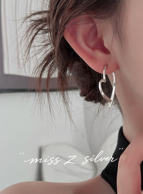 999银针爱心线条耳环女