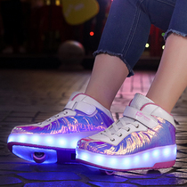 Child Riot Walking Shoes Boy Single Double Wheels Invisible Automatic Student Girl With Wheels Shoes Substitute Walking Pulley Summer Air Breathable