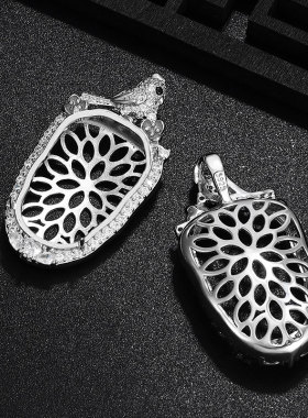 女士纯银小鸟款满钻树叶吊坠空托