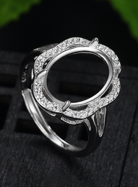 女士S925纯银豪华椭圆戒指空托