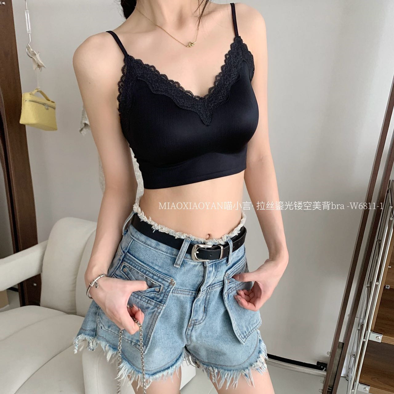 喵小言拉丝鎏光镂空美背braW6811-1少女优雅性感无钢圈聚拢文胸罩 - 图3