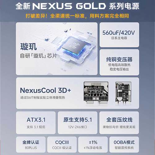 金河田Nexus 650 750 850W金牌电源电脑台式机箱电源 全模ATX3.1 - 图0