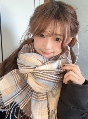 新款格子围巾女韩系保暖加厚流苏围脖学生情侣款百搭学院风氛围感