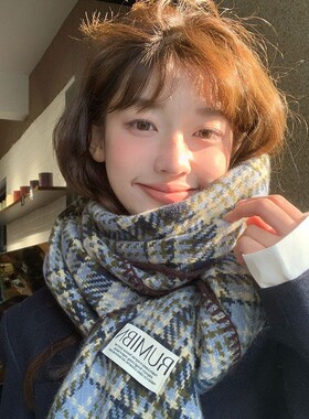 2026冬季新款羊绒格子高级围巾女韩系搭配大衣女学生保暖围脖披肩