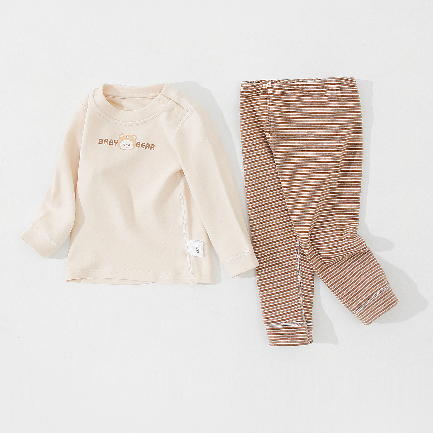 婴儿秋衣秋裤套装德绒秋冬季保暖条纹宝宝打底内衣儿童家居服睡衣 - 图0