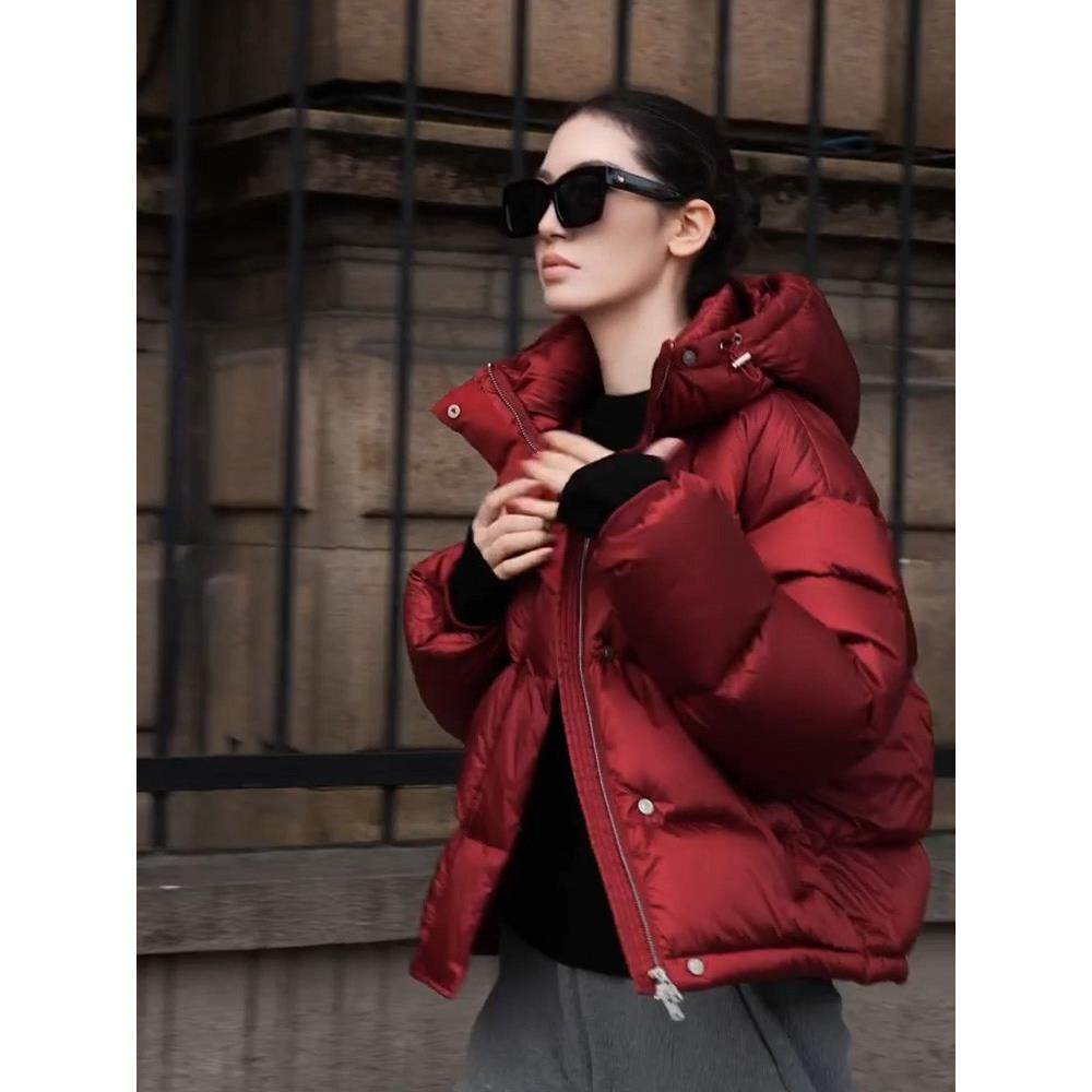 正品2025冬红色小香风面包服外套女短款高级感独特超好看羽绒棉服 - 图2
