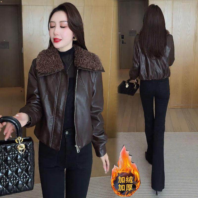香港代购加绒加厚皮衣外套女冬季新款时髦羊羔毛拼接翻领PU皮夹克,淘宝优惠券,粉丝福利购,淘宝优惠卷