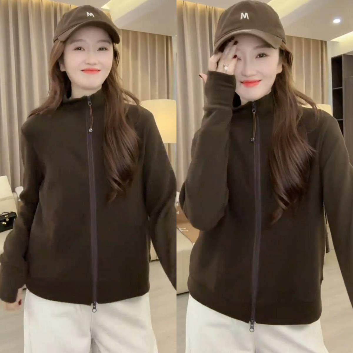 欧洲站拉炼双面德绒立领卫衣女2025年秋冬新款宽松休闲开衫外套潮,淘宝优惠券,粉丝福利购,淘宝优惠卷