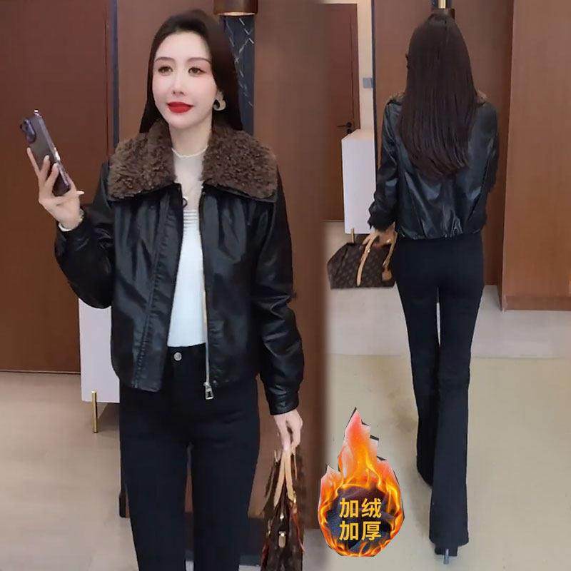 香港代购加绒加厚皮衣外套女冬季新款时髦羊羔毛拼接翻领PU皮夹克,淘宝优惠券,粉丝福利购,淘宝优惠卷