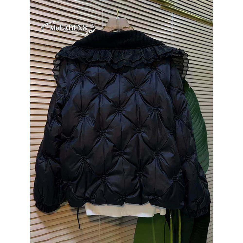 香港欧货时尚重工娃娃领网纱拼接纯色洋气减龄棉服高级感女装外套,淘宝优惠券,粉丝福利购,淘宝优惠卷