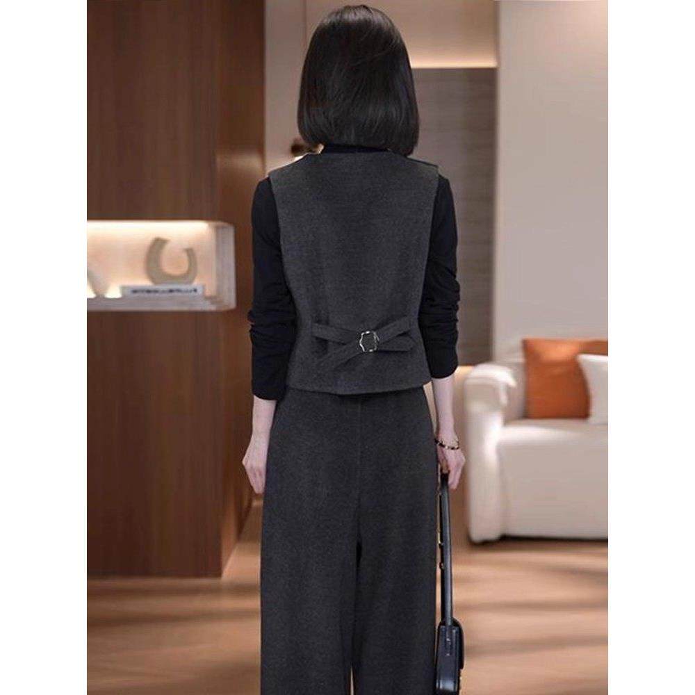 香港代购时尚套装女秋季新款时髦半高领打底衫马甲阔腿裤三件套潮,淘宝优惠券,粉丝福利购,淘宝优惠卷