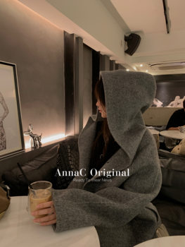 Qian Meixi 2 ສີ alpaca thickened coat Lazy wind advanced hooded cashmere coat coat