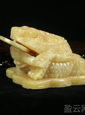 正品黄玉金蟾招财摆件旺财蜍足金蝉客厅店铺公司中式业风水开蟾礼