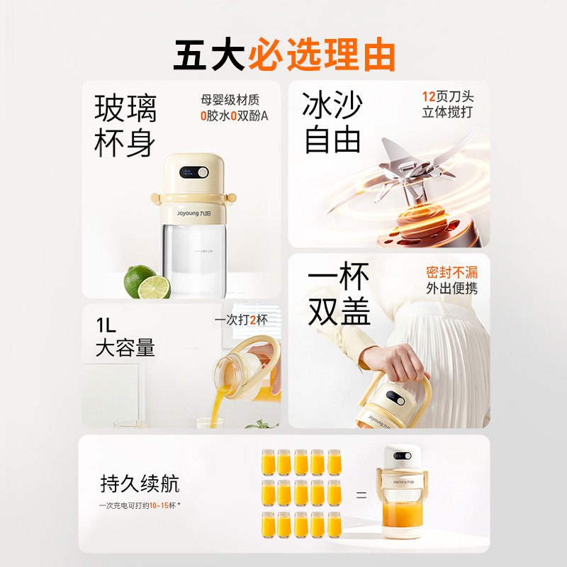 九阳榨汁机大容量便携小型家用果汁机榨汁杯吨吨桶料理机LJ567