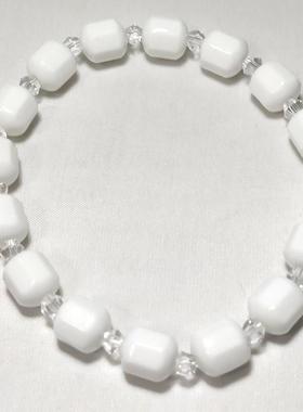 托玛琳白色8角水晶项炼 罗麦珠款锗石电气石派石远红外负离子手炼