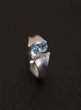 法式轻奢雪松系列托帕石S925银时尚简约女覆古戒指