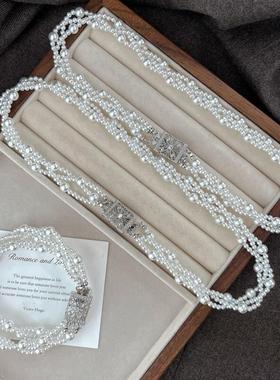 新款轻奢麻花气质小众水晶珍珠项炼双层缠绕锁骨颈炼配饰女法式