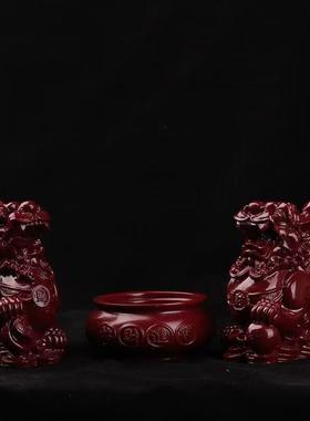高含量朱砂聚宝盆招财纳福公母一对貔貅招财局百财纳福办公室摆件