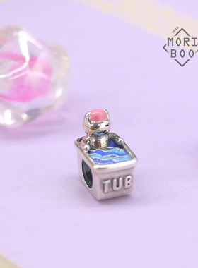 有看纯银串珠泡澡盒子甜美颓废猫猫闺蜜同款手链diy项链配件彩珠