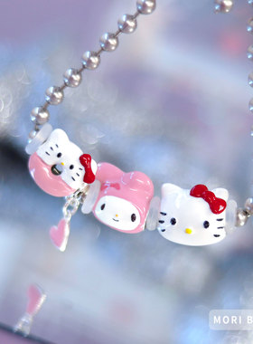 猫哩卟卡通Kitty猫美乐蒂925银串珠三丽鸥粉色beads可爱手链手镯