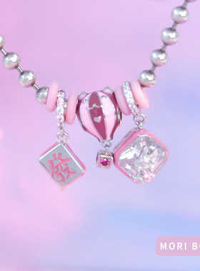 猫哩卟卡通猫咪热气球925银串珠粉色可爱beads潘家手链手镯通用珠