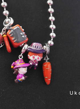 紫色卡通小魔女巫师情侣纯银串珠