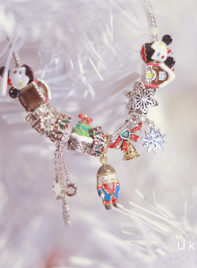 圣诞风串珠轻奢925纯银diy手链女
