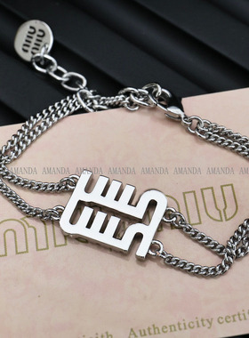 双层满钻字母锁骨链项链女