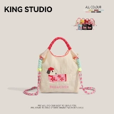 Японский шоппер, маленькая льняная сумка, сумка на одно плечо, барсетка, с вышивкой