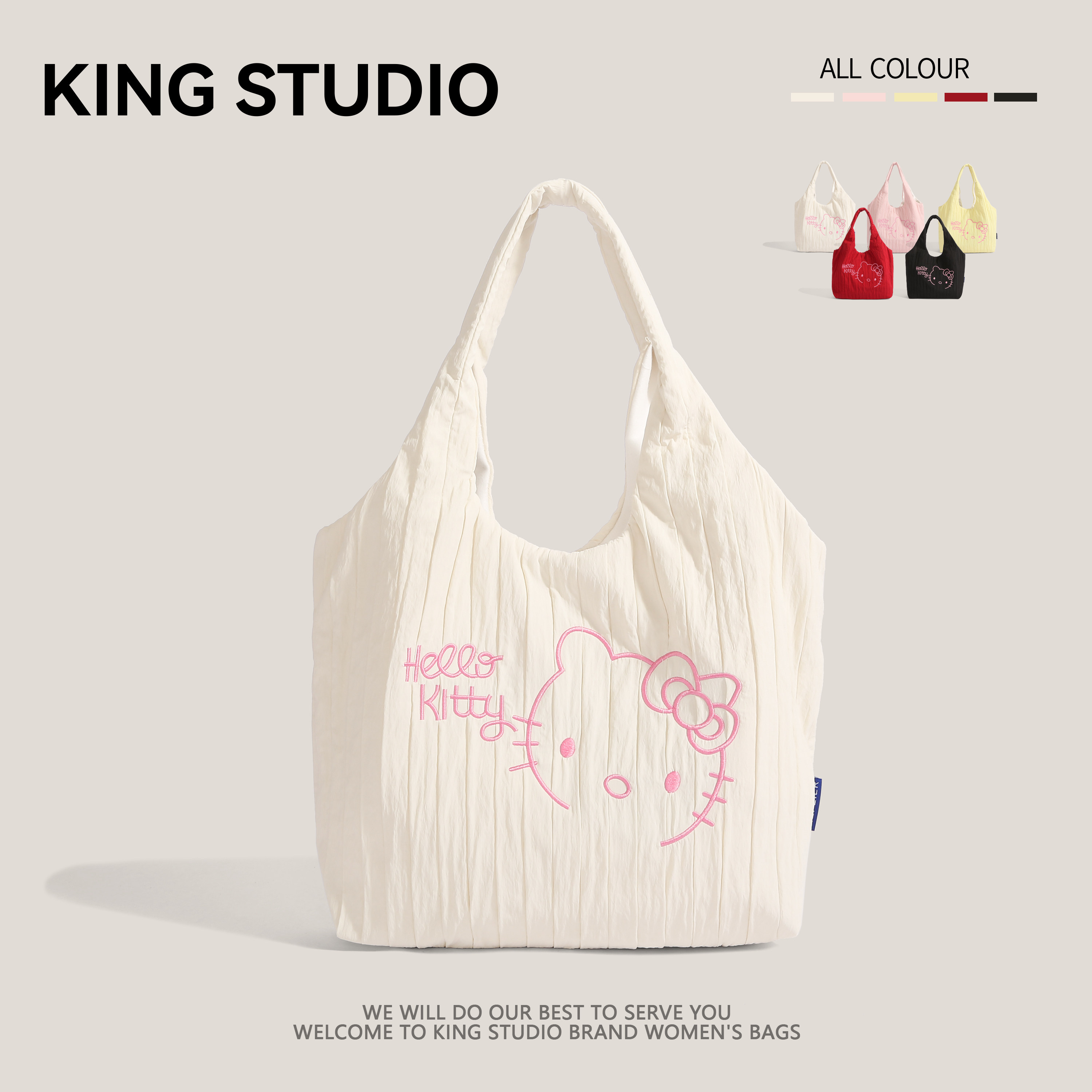 可爱hellokitty褶皱包包女2025新款潮时尚手提单肩包大容量托特包,淘宝优惠券,粉丝福利购,淘宝优惠卷