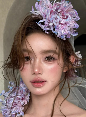 水舞B3176新中式复古仿真花发夹紫色仙气晨袍旗袍新娘婚礼头饰