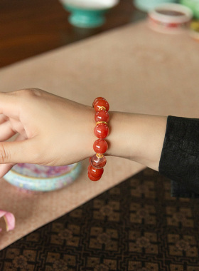 水舞 L1263南红手串樱桃红天然满肉红色手链女小众设计款水晶高级