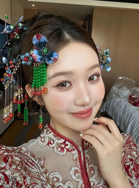 水舞U2347新中式蓝色汉服发簪古典盘发发饰古风流苏新娘秀禾配饰