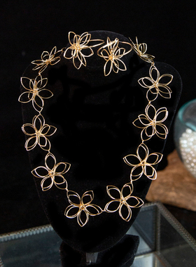 水舞 D1168新款金色结婚小众设计感轻奢锁骨链新娘超仙花朵项链