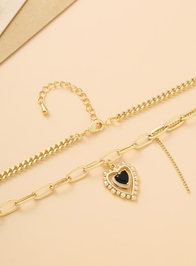 小众设计ins个性气质感黑色桃心锁骨链颈链甜酷风嘻哈爱心项链女