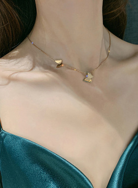 钛钢不掉色蝴蝶项链短款女锁颈骨链冷淡风ins潮气质网红简约饰品