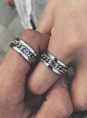 网红开啤酒瓶盖神器戒指女ins潮男可转动链条旋转情侣转运指环