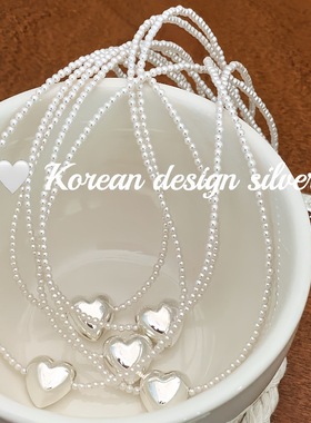 韩国ins博主同款饰品 S925纯银 爱心形小珍珠锁骨项链 小众设计款