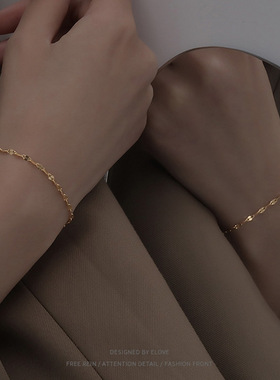 设计小众爱超闪波纹粼钛钢手链女纤细极简裸链嘴唇手链首饰品