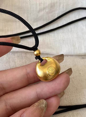 黑色编织绳胖福吊坠项链女小众设计简约锁骨链复古高级感颈链配饰