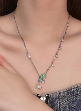 新中式蝴蝶吊坠项链配饰女锁骨链颈链小众设计感时尚个性蛇骨链女