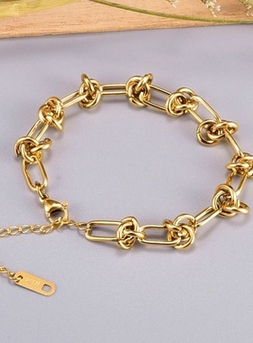 简约欧美个性钛钢镀18K保色手链条女金属时髦潮ins打结时尚手饰品