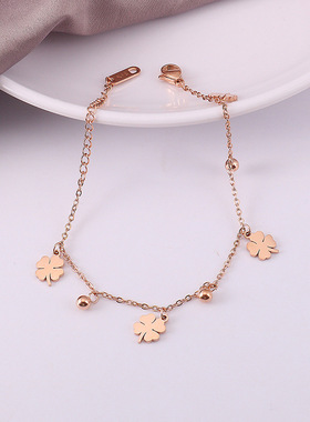 幸运四叶草手链钛钢ins网红小众设计韩版时尚个性百搭手镯女饰品