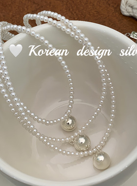 韩国ins风简约小众气质锁骨链 S925纯银珍珠圆球项链女高级感百搭
