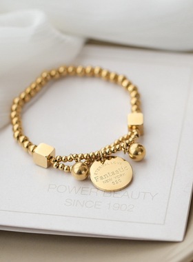 ins冷淡风简约圆盘字母手链小众设计复古欧美潮人夸张个性蹦迪