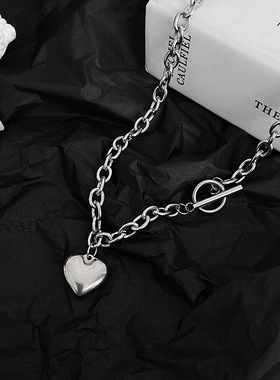 欧美金属爱心项链女ins冷淡风小众设计感粗链条锁骨链嘻哈脖颈链