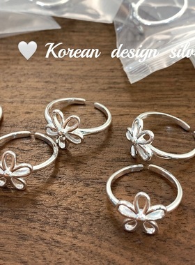 韩国ins博主同款饰品 S925纯银小众时髦镂空花朵戒指 开口女