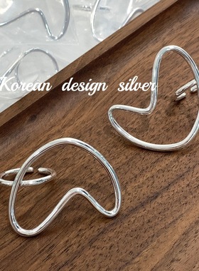 韩国ins风网红饰品 S925纯银宽版镂空爱心形戒指 开口食指环