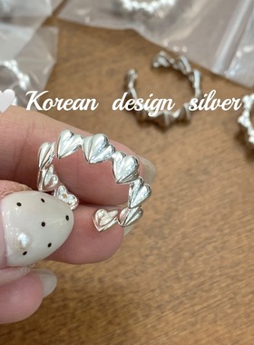 韩国小众设计海洋世界亮银饰品 S925纯银贝 壳开口戒指气质百搭女