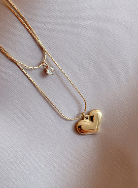配t项链女潮酷辣妹亚比风项链双层锁骨链女爱心吊坠轻奢项链通勤